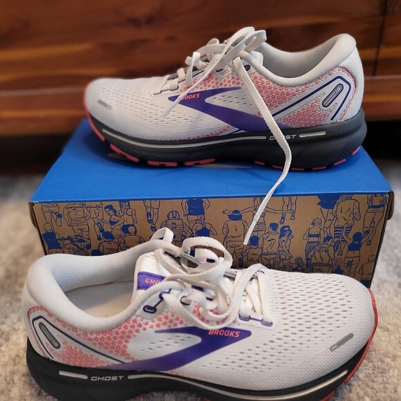 Brooks Women's Ghost 14 Athletic Shoes - White/Purple - Size 6.5 - Picture 2 of 8